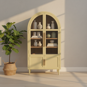 Modern Eco-Friendly Rubber Wood MDF Oak Veneer Display Cabinet 4-Compartment <b>Storage</b> <b>Unit</b> for Living Room Home Furniture - Product Image 3