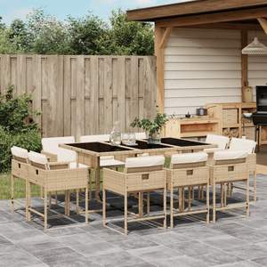 Set di 10 Pezzi per Sala da Pranzo da Giardino in Beige e Bianco Crema - Product Image 1