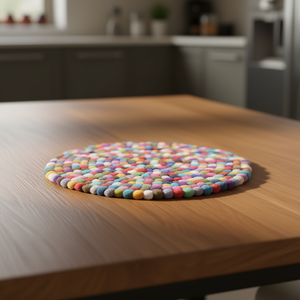 Tapis rond en feutre multicolore, décoration de table et accessoires - Product Image 3
