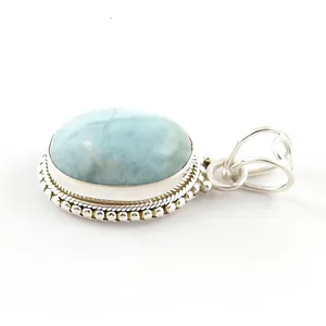 925 Sterling Silver Larimar Pendant Handmade Natural Blue Gemstone Vintage Jewelry Elegant Bohemian Design For Women Wholesale - Product Image 2