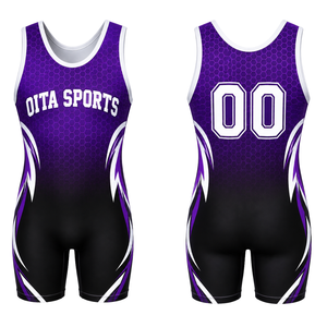 Singlet de Lucha Sublimado Morado y Negro para Hombre, Uniforme de Lucha de Poliéster sin Mangas, Ropa para Entrenamiento, Competencia y Partido - Product Image 1