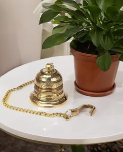 Solid Brass Hanging Bell With <b>Engraved</b> Patterns Hanging Decorative Ornament - Product Image 5