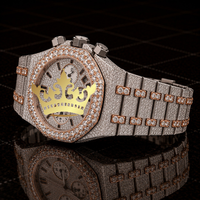 Reloj de Cuarzo Clásico de Lujo para Hombre, en Oro Rosa con Diamantes, Acero Inoxidable, Completamente Adornado con Circonitas, Resistente al Agua 10 Bar, Estilo Antiguo