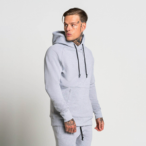 Men's <b>Grey</b> Hooded <b>Sweatshirt</b> Regular Fit Cotton French Terry Casual Autumn Pullover with Pocket and Drawstring - Product Image 1