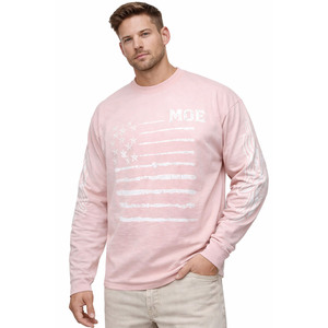 Chemises pour hommes à manches longues avec logo personnalisé, en coton lourd, imprimé graphique, style streetwear décontracté, pull à motif drapeau américain, rose - Product Image 1