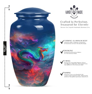 <b>Dragon</b> <b>Art</b> Cremation Urn for Adult Ashes Memorial Gold Color Customizable Design Funeral Supply Ashes Aluminium Urn With Lid - Product Image 3