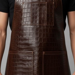 Embossed Leather Bib <b>Apron</b> Men Dark Brown Classic Multi Pocket Durable Cooking Barber <b>BBQ</b> <b>Apron</b> - Product Image 3