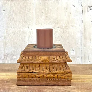 Support de bougie en bois ancien sculpté à la main, style rustique, pour jardin, entrée, salon, chambre, salle à manger, maison et hôtel - Product Image 2