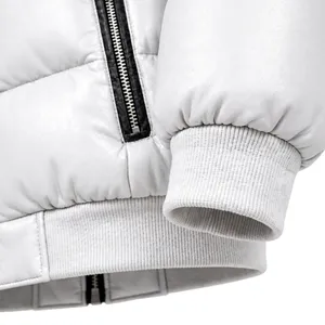 Veste matelassée pour homme en polyester PU blanc à 100 %, col montant, fermeture éclair, manteau d'hiver épais, coupe-vent, vêtements d'extérieur décontractés - Product Image 4