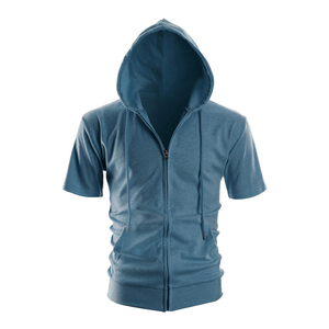 <b>Men's</b> Casual Solid Color Zipper-Up <b>Short</b> <b>Sleeve</b> <b>Hoodie</b> Custom Logo High Quality Outdoor Summer <b>Short</b> <b>Sleeve</b> <b>Hoodie</b> - Product Image 4