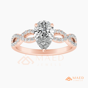 Pear Cut Moissanite Twist Ring <b>Rose</b> Gold Engagement Ring Women Halo Bridal Jewelry Anniversary Gift - Product Image 5