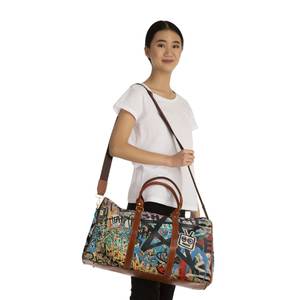Sac de voyage en toile à imprimé graffiti avec poignées en cuir, fermeture éclair, sac de week-end, OEM ODM - Product Image 6