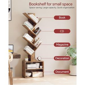 Libreria a 6 Ripiani in Stile Rustico Moderno Marrone, Scaffale Alto e Stretto con Armadietto per Organizzare i Libri in Modo Efficiente - Product Image 4