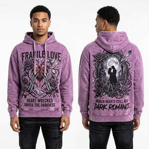Sweat à capuche vintage lavé lavande avec motif cœur squelette miroir brisé, thème Dark Romance, personnalisé, streetwear, pour hommes, fabricant - Product Image 1