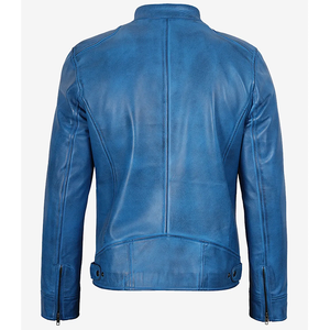 2026 OEM Hot Trending Original Sky Blue Cowhide <b>Leather</b> <b>Jacket</b> For Men's Zip Pockets High Quality Low MOQ <b>Winter</b> Fashion <b>Jackets</b> - Product Image 6