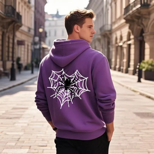 Sudadera con Capucha Morada para Hombre con Diseño de Telaraña en la Espalda, Sudadera Informal con Capucha y Manga Larga para Otoño - Product Image 5