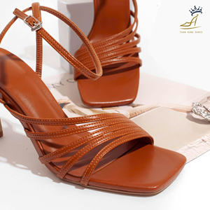 Elegant Square Toe 9cm Sturdy Block Heel <b>Sandals</b> Cross-Strap PU <b>Dress</b> Shoes ODM/OEM Vietnam - Product Image 1
