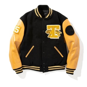 Chaquetas universitarias de béisbol con mangas de cuero para hombre de alta calidad del fabricante OEM 2025, superventas, colección de invierno sin cuello - Product Image 1