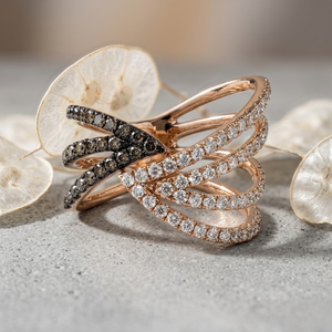Wholesale Jewellery Stylish Design High Quality 18k Solid Rose Gold Brown Diamond Unique Wedding Ring for Girl Pave Setting - Product Image 1