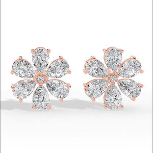 Boucles d'oreilles clous en or 18 carats avec diamants taille poire et motif floral, bijoux de luxe, fournisseur en gros - Product Image 1