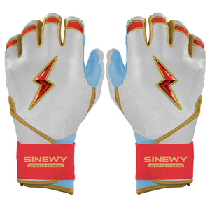 Gants de frappe de baseball en cuir SINEWY Sports Fitness, design éclair rouge, blanc et or, fermeture auto-agrippante, unisexe adulte - Product Image 1