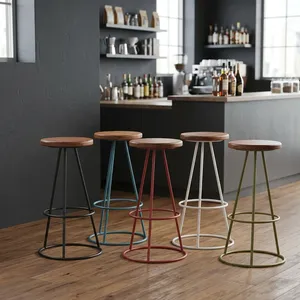 Industrial Modern Wood Seat Bar <b>Stool</b> Metal Frame Counter <b>Stool</b> <b>for</b> Apartment Home Use - Product Image 6