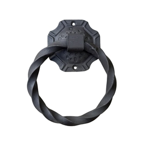 Bourrelier de porte vintage en fer forgé, rustique, en métal forgé à la main, anneau de porte antique noir en fonte pour porte en bois - Product Image 4