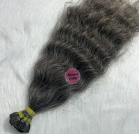 Extensions de cheveux indiens Remy vierges bouclés gris-noirs de qualité supérieure 12A, 50 % gris, à pointe plate, micro-liens/fusion, couleurs variées
