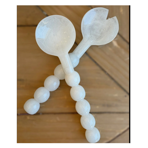 Ensemble de saladiers en résine blanche à effet marbré, design tendance, ustensiles de cuisine, ensemble de cuillères à salade en résine, vaisselle, couverts - Product Image 1