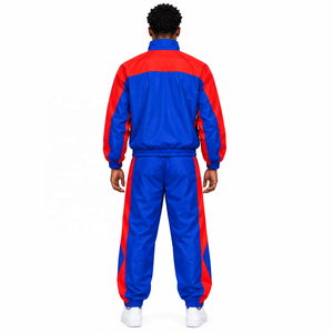 Custom Men’s Windbreaker Tracksuit Set 2 Piece Polyester <b>Nylon</b> Full Zip Athletic Sportswear <b>Jogger</b> Pants OEM ODM in red and blue - Product Image 3