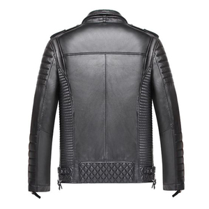 Chaqueta de piel de oveja auténtica Black Sheep, tejida, sólida, transpirable, con cuello mandarín, para hombre, con cremallera regular, estilo motociclista. - Product Image 2