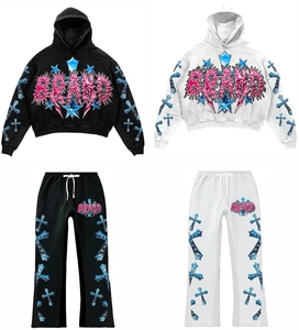 Ensemble de survêtements personnalisés en molleton respirant délavé à l'acide, coupe évasée, en coton, style streetwear, avec sweats à capuche et joggers oversize pour homme adulte - Product Image 6