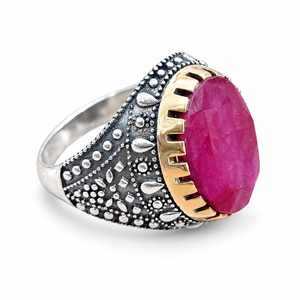 925 <b>Sterling</b> <b>Silver</b> Corundum Ruby Cabochon <b>Ring</b> <b>for</b> <b>Men</b> Low MOQ 1 Piece Sample Wholesale - Product Image 1