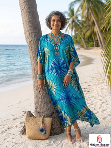 Women Printed <b>Kaftan</b> Dress Lightweight Comfortable <b>Beach</b> Wear Loose Fit Elegant Style Bulk Supply for Brands - Product Image 3