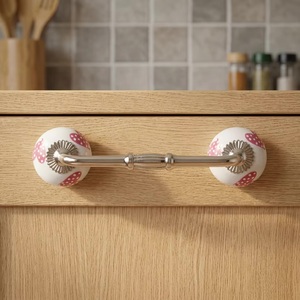 Handmade Modern Ceramic Beads Art <b>Door</b> Cabinet Bridge Handle Pull <b>Silver</b> Hardware - Product Image 1