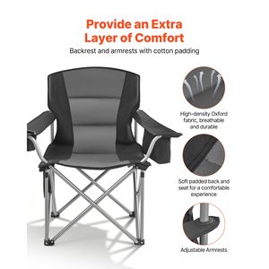 Chaise de camping surdimensionnée et robuste, capacité de 450 lb, chaise pliante portable en Oxford avec dossier et accoudoirs rembourrés et porte-gobelet - Product Image 6