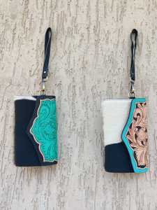 Handmade Genuine Leather Clutch <b>Wallet</b> With Embossed Floral Design Turquoise Inlay Bohemian Style Fold Closure Women's Daily Use - Product Image 5