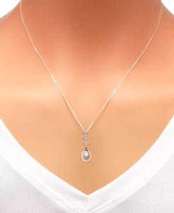 Cultured Freshwater Pearl (7x9mm) and Cubic Zirconia Pendant <b>Necklace</b> & Earring <b>Set</b> in Sterling <b>Silver</b> | Macy's - Product Image 3