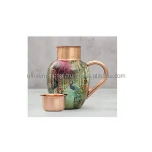 Modern Designer Hammered Large Tall Size Copper Water Pitcher Jug with Handle For Home Hotel Drinking and round shape