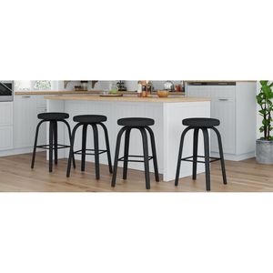 Set di 2 Sgabelli da Bar Girevoli, Altezza 76 cm, Seduta in Tessuto Senza Schienale, Gambe in Legno Robusto, Poggiapiedi in Metallo, Capacità 136 kg - Product Image 3