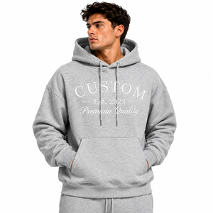 Hoodie surdimensionné en molleton 100 % coton, design OEM, vente en gros, avec poche kangourou et logo imprimé - Product Image 4