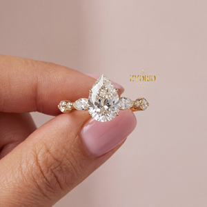 Pear Cut Lab Grown Diamond Engagement <b>Ring</b> 925 <b>Silver</b> Plated VS1 Clarity 0.89ct <b>Solitaire</b> Wedding <b>Ring</b> Women Luxury Bridal Party - Product Image 1