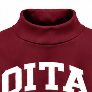 <b>Burgundy</b> Oversized Mock Neck Sweatshirt Unisex Relaxed Fit Pullover Long Sleeve Heavyweight Custom Printed Casual Streetwear <b>Top</b> - Product Image 3