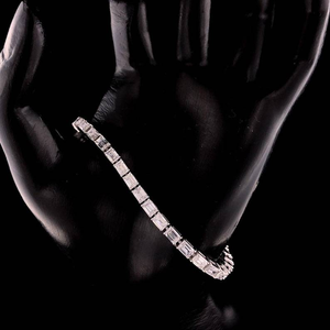 Luxury Emerald Cut Moissanite Tennis <b>Bracelet</b> White Gold Finish Classic Minimal Sparkling Elegant Jewelry Gift for Women - Product Image 2