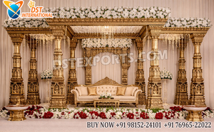 Amazing Triple Pillars Wedding Vidhi Mandap USA Classy Ganesha Theme Wedding Mandapam Traditional Wooden Look FRP Mandaps Canada - Product Image 2