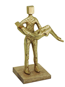 Statue Moderne Abstraite en Aluminium Doré - Figurine de Couple Romantique sur Socle en Bois - Sculpture Humaine Contemporaine Faite à la Main pour Décoration - Product Image 4