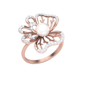 Bague florale ajustable en or rose avec perle de coquillage naturelle de luxe, bijou tendance pour fiançailles, mariage et anniversaire - Product Image 2
