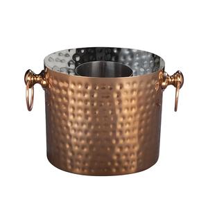 Seau à glace en acier inoxydable martelé de forme ronde avec poignée, porte-bouteille unique, décoratif pour les fêtes - Product Image 4