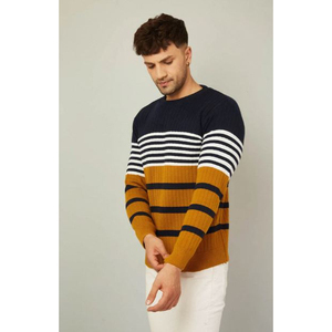 Soft Touch Crew Neck Stripe Sweater for <b>Men</b> Trendy Casual Striped <b>Pullover</b> Sweater From India Supplier At Best Price - Product Image 1