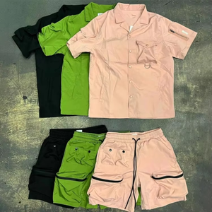 Ensemble chemise et short décontracté pour homme, manches courtes, couleur unie, respirant, séchage rapide, col rabattu, tricoté, pour l'été - Product Image 1